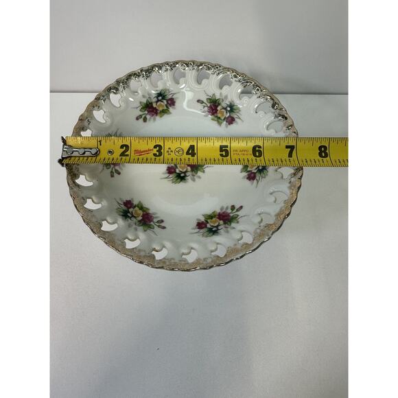 VTG Japan Ucagco Pedestal Flower Plate Gold Trim Cottagecore Wedding Baby Shower - Picture 8 of 9